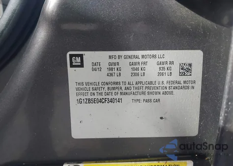 2012 Chevrolet Malibu Ls from USA, damaged, VIN 1G1ZB5E04CF340141